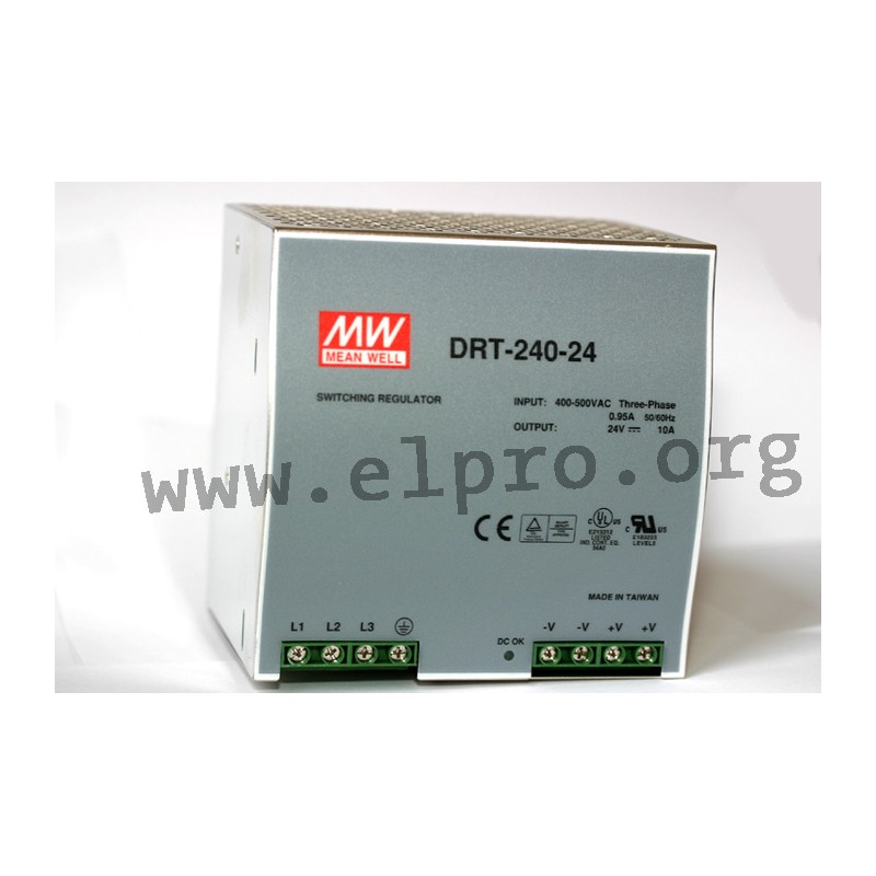 DRT 240 24V 10A, output: 240 W, 3-phase,DRT-240 series by Meanwell ...