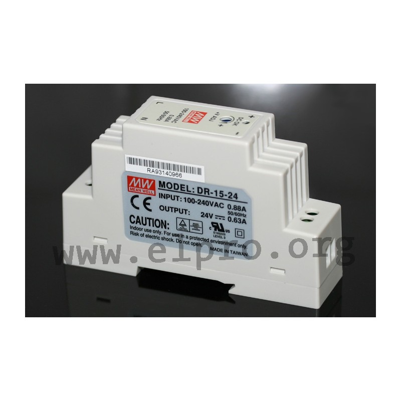 DR-15-24, output: 15 W, DR-15 series by Meanwell - elpro Elektronik
