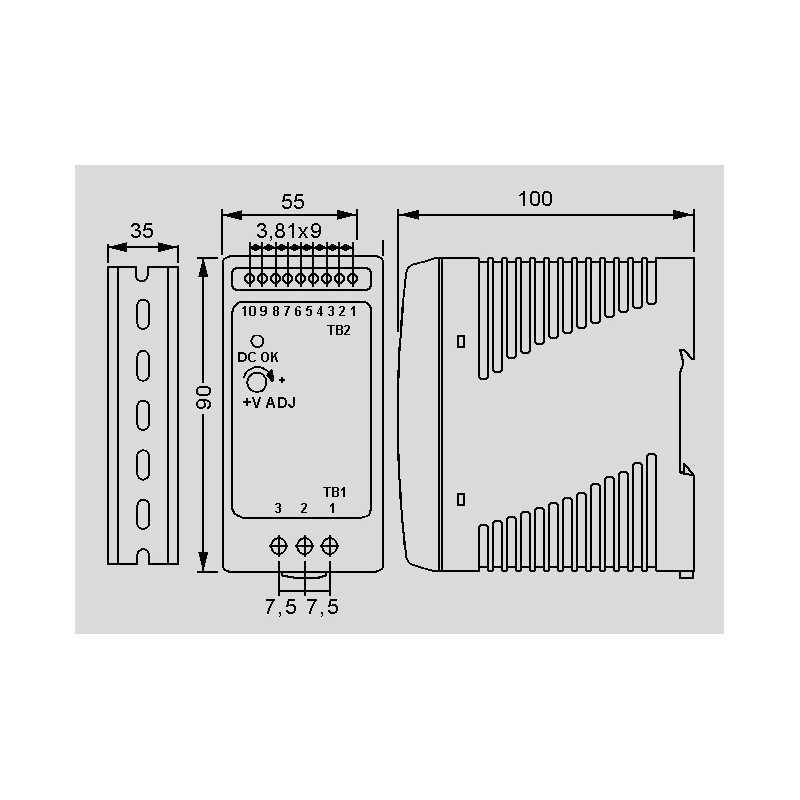 DRC-100A, UPS function, 100 W, for DIN rail assembly - elpro Elektronik