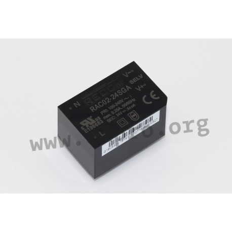 RAC02-24SGA, Recom, output 2 watts, single output, On-Board-Type, RAC02-GA series by Recom