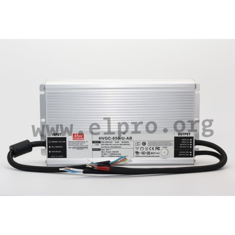 HVGC-650-L-AB, 650 watts, IP67, constant power, dimming function, HVGC-650 series by Meanwell