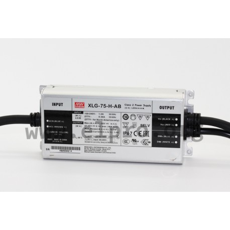 XLG-75-H-AB, Mean Well LED switching power supplies, 75W, CV and CC mixed mode, constant power, IP67, dimmable, XLG-75 series