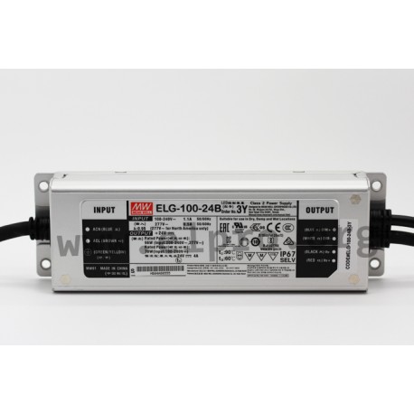 ELG-100-24B-3Y, Mean Well LED switching power supplies, 100W, IP67, dimmable, with protective earth PE, ELG-100 series