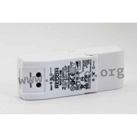 RACT12-500, Recom LED switching power supplies, 12W, IP20, AC dimmable, RACT12 series