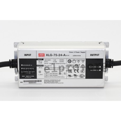 XLG-75-24-A, Mean Well LED switching power supplies, 75W, CV and CC mixed mode, constant power, IP67, dimmable, XLG-75 series
