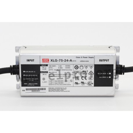 XLG-75-L-A, Mean Well LED switching power supplies, 75W, CV and CC mixed mode, constant power, IP67, dimmable, XLG-75 series