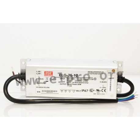 ELG-75-36-3Y, Mean Well LED-Schaltnetzteile, 75W, IP67, mit Schutzleiter PE, ELG-75 Serie