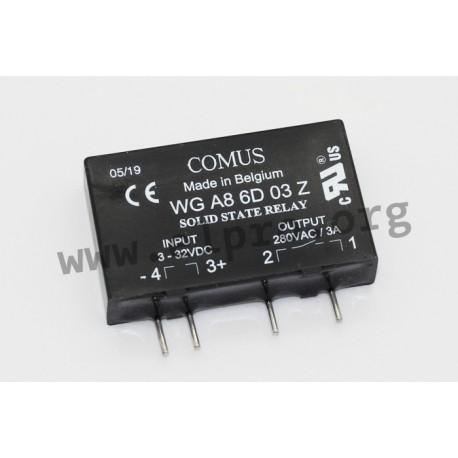 WGA8-6D03Z, Comus solid state relays, 3-5A, 280-480V, triac output, SIP design, WG A8 series
