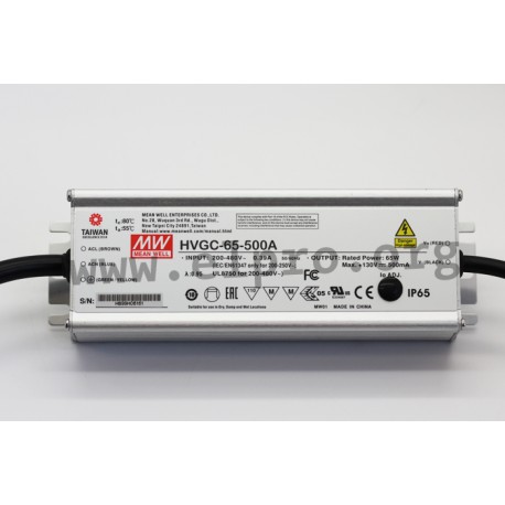 HVGC-65-350A, Mean Well LED switching power supplies, 65W, IP65, constant current, high voltage, HVGC-65 series