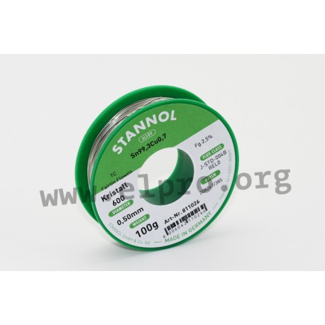 811032, Stannol, 2,5% halogen-free flux, Fairtin Flowtin TC, Kristall 600 series