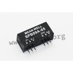 SPB09B-15, Mean Well DC/DC converter modules, 9W, SIL 8 housing, SPB09 DPB09 series