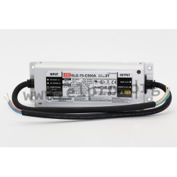 ELG-75-C1050A-3Y, Mean Well LED-Schaltnetzteile, 75W, IP65, fester Ausgangsstrom, mit Schutzleiter PE, ELG-75-C Serie
