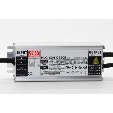HLG-60H-C700B, Mean Well LED switching power supplies, 70W, IP67, constant current, dimmable, HLG-60H-C series