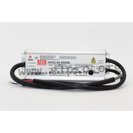 HVGC-65-500AB, Mean Well LED switching power supplies, 65W, IP65, adjustable, high voltage, dimmable, HVGC-65 series
