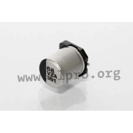 EEHZA1E220R,Panasonic electrolytic capacitors, SMD, 105°, reflow, low ESR, hybrid, 5000h, ZA series