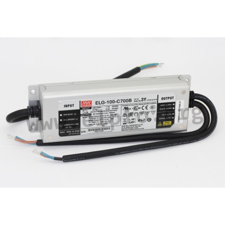 ELG-100-C350B-3Y, Mean Well LED switching power supplies, 100W, IP67, constant current, dimmable, with protective earth PE, ELG-