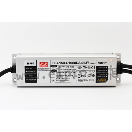 ELG-150-C700DA-3Y, Mean Well LED switching power supplies, 150W, IP67, constant current, DALI interface, protective earth PE,  E