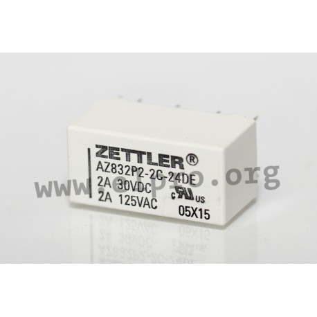 AZ832-2C-5DE, Zettler PCB relays, 3A, 2 changeover contacts, AZ832 series