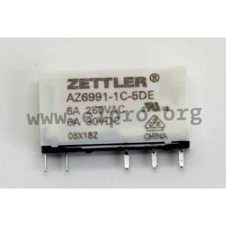 AZ6991-1C-24DA, Zettler PCB relays, 8A, 1 normally open or 1 changeover contact, AZ6991 series