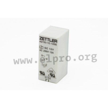 AZ763-1A-5D, Zettler PCB relays, 12A, 1 changeover or 1 normally open contact, AZ763 series