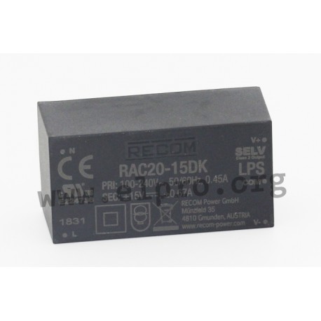 RAC20-05SK, Recom AC/DC-Wandler, 20W, PCB, RAC20-K Serie