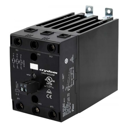 DR6760D25P, Sensata/Crydom solid state relays, 25 to 75A, 3x600V, thyristor output, 3-phase, DIN rail, DR6760 series