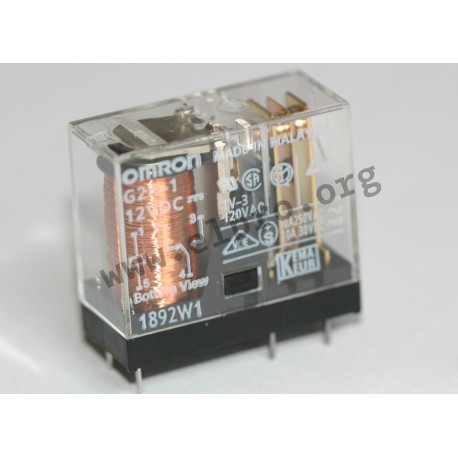 G2R1E5DC, Omron PCB relays, 5 to 16A, 1 normally open contact or 1 or 2 changeover contacts, G2R series