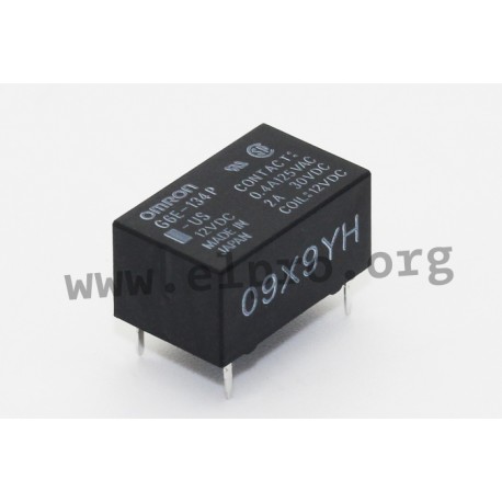 G6E-134P-US-12VDC, Omron PCB relays, 3A, 1 changeover contact, low signal, G6E series