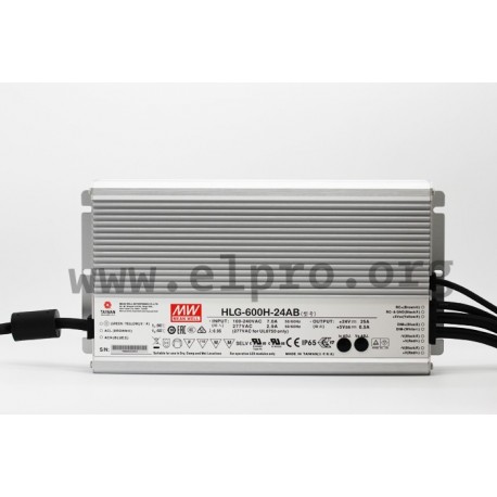 HLG-600H-54AB, Mean Well LED-Schaltnetzteile, 600W, IP65, CV and CC mixed mode, dimmbar, einstellbar, HLG-600H Serie