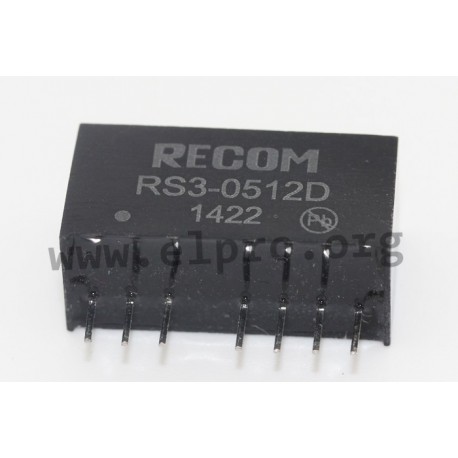 RS3-2405S, Recom DC/DC converters, 3W, SIL8 housing, regulated, RS3 series
