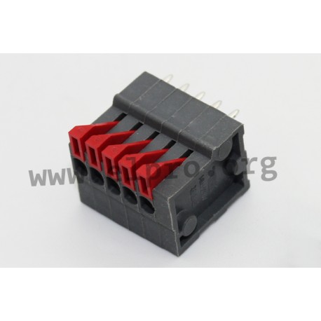 AKZ4791/5KD-2.54-V-BASALTGRAU, PTR spring terminal blocks, pitch 2,54mm, 9A, with lever, 90°, AKZ4791 series