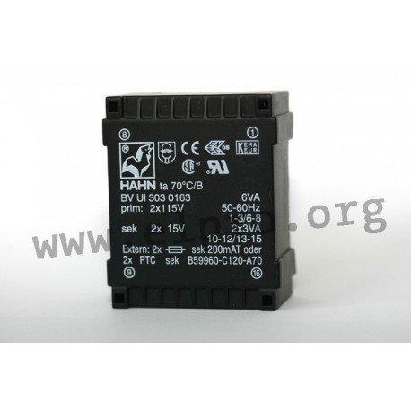 BVUI3020161, Hahn flat transformers, 6VA, UI 30