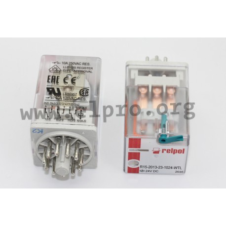 R15-2013-23-1048-WT, Relpol industrial relays, 10A, 3 changeover contacts, R15 series