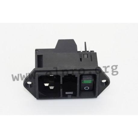 DD11.0124.1111, Schurter IEC appliance inlets, 70°C, with switch and 2 fuse holders, DD11 series