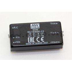 RSDW60G-05, Mean Well DC/DC converters, 60W, EN 50155 railway certificate, 2"x1", RSDW60 series