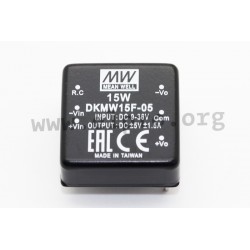 DKMW15G-15, Mean Well DC/DC converters, 15W, 1"x1", DKMW15 series
