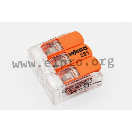 221-613, Wago connecting clamps, 32A, COMPACT 221 series