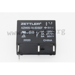 AZ9405-1A-5DSEF, Zettler PCB relays, 10A, 1 changeover or 1 normally open contact, AZ9405 series