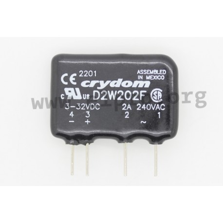 D2W202F, Crydom solid state relays, 2 to 3A, 280V, triac output, SIL housing, D2W series