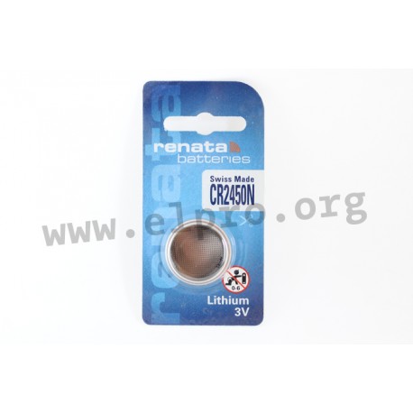 CR2450N.SC, Renata lithium manganese dioxide button cells, single packed, CR series