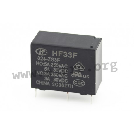 HF33F/024-ZS3F, Hongfa PCB relays, 10A, 1 changeover contact, HF33F series