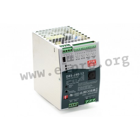 DRS-240-12, Mean Well DIN rail battery chargers, 240W, UPS function, DRS-240 series