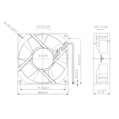 CF2082HVL-1000U-999, Sunon fans, 80x80x25mm, 230V AC, MA/SF/CF series