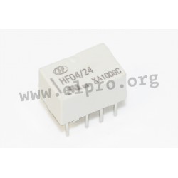 HFD4/12, Hongfa PCB relays, 2A, 2 changeover contacts, HFD4 series