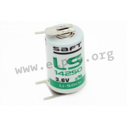 LS142503PFRP, Saft lithium thionyl chloride batteries, 3,6V, LS and LSH series