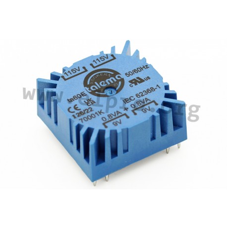 70001K, Talema toroidal PCB transformers, 1,6VA
