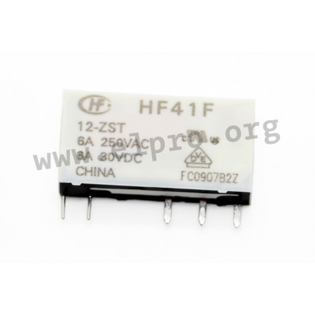 HF41F/24-ZS, Hongfa PCB relays, 6A, 1 changeover contact, HF41F series