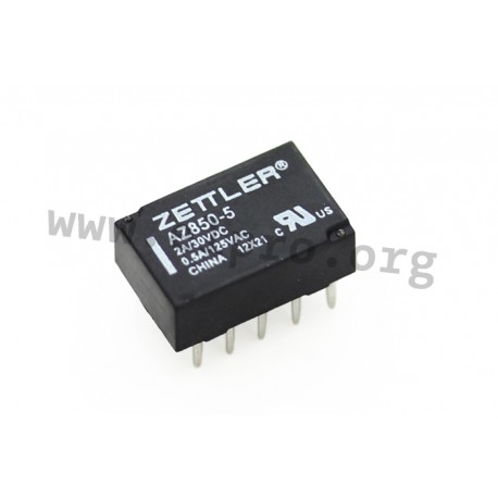 AZ850P2-24, Zettler PCB relays, 1A, 2 changeover contacts, AZ850 series