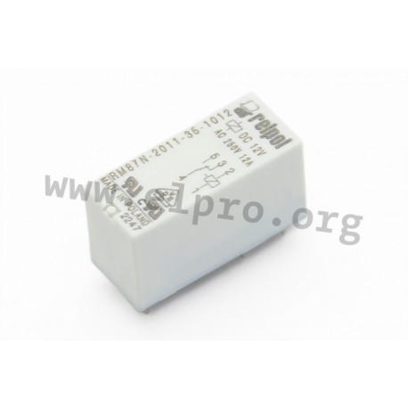 RM87N-2011-25-5230, Relpol PCB relays, 12A, 1 changeover contact, RM87 series