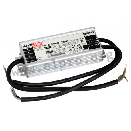 HLG-60H-C700AB, Mean Well LED drivers, 70W, IP65, constant current, dimmable, adjustable, HLG-60H-C series
